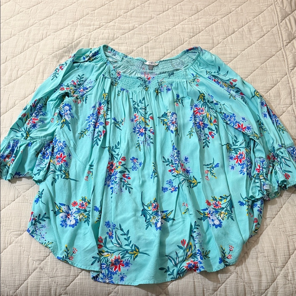 Terra & Sky Floral Blouse - Aqua Blue